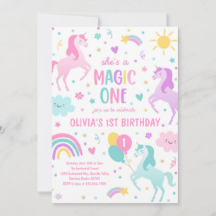 Convite Primeiro aniversario Arco-Íris Unicorn Magic One P