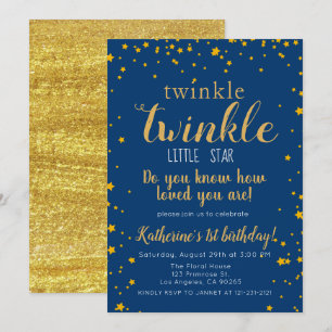 Convite Primeiro aniversario Azul e Dourado da Estrela Peq