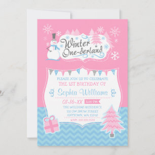 Convite primeiro aniversario Azul Rosa de Onederland de in