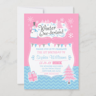 Convite primeiro aniversario Azul Rosa de Onederland de in