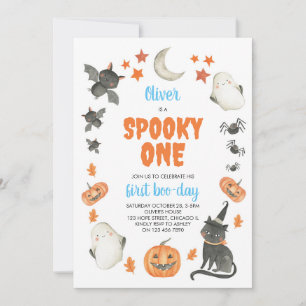 Convite Primeiro aniversario Azul "Spooky One Cute Hallowe