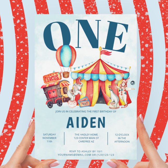 Convite Primeiro aniversario Azul Superior Grande do Circo (Criador carregado)