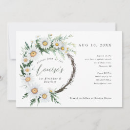 Convite primeiro aniversario Baptism daisius wreath