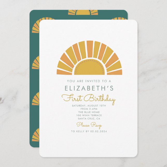 Convite Primeiro aniversario Bebê Colorido Boho Sun (Frente/Verso)