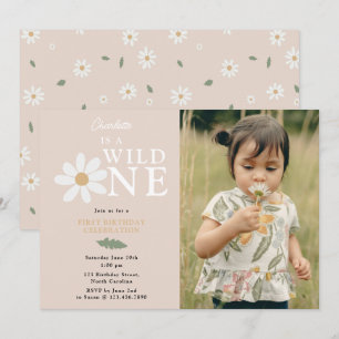 Convite Primeiro aniversario Bela Daisy Flower Rapariga Se