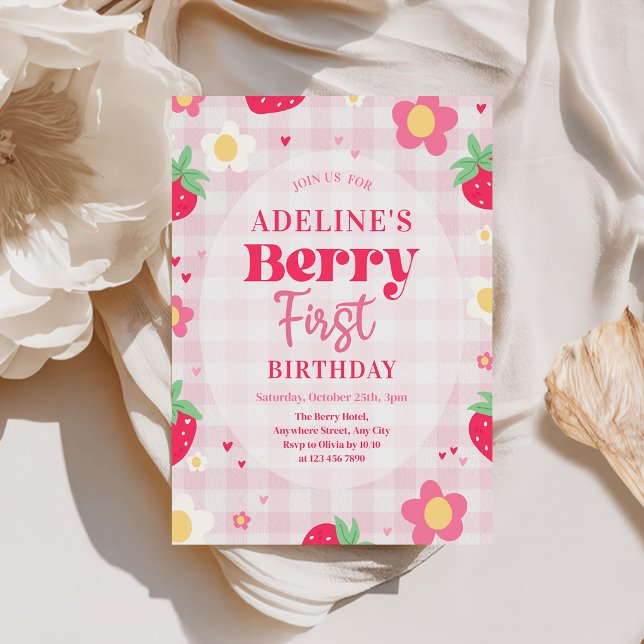 Convite Primeiro Aniversário Berry Cute Morango (Criador carregado)