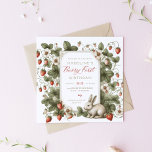 Convite Primeiro aniversario Berry First Vintage Strawberr<br><div class="desc">Convite de primeiro aniversario botânico de morango. Projetado para as garotas Berry no primeiro aniversário. O design de capricho apresenta uma ilustração do estilo de colheita de uma mancha de morango com um coelho fofo. Perfeito para o primeiro aniversário de primavera. Cor vermelha,  verde e dourada.</div>