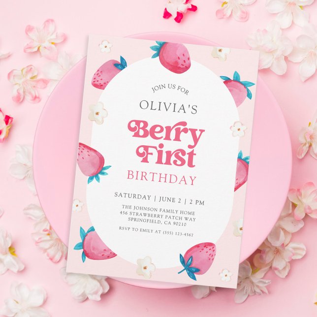 Convite Primeiro aniversario Berry Strawberry Primeira Fes (Criador carregado)