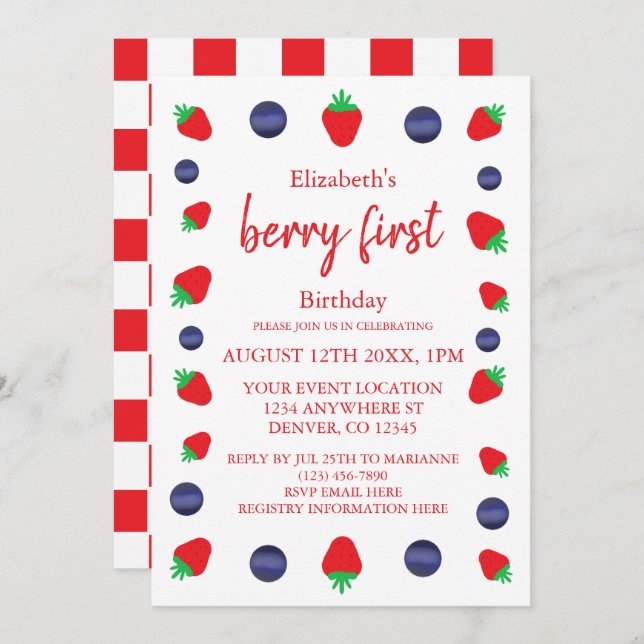 Convite Primeiro aniversario Berry Sweet (Frente/Verso)