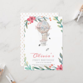 Convite Primeiro aniversário, Boho Hot Air Balloon, aniver