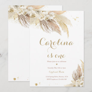 Convite primeiro aniversario Boho Pampas Grass Inv