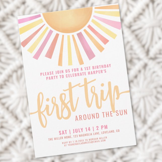 Convite primeiro aniversario Boho Primeira Viagem Ao Redor (1st Birthday Boho First Trip Around The Sun Invitation)