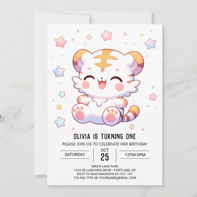 Convite Primeiro aniversario Boho Tiger (Frente)