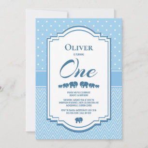 Convite primeiro aniversario Bolinhas Azul - Grelhas de Gr