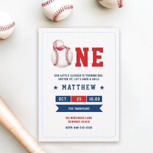 Convite Primeiro aniversario Boné de Bola de Baseball Blue