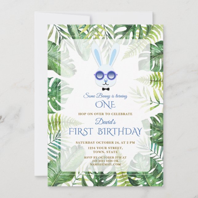 Convite Primeiro aniversario Bonitinho Tropical Greenery B (Frente)