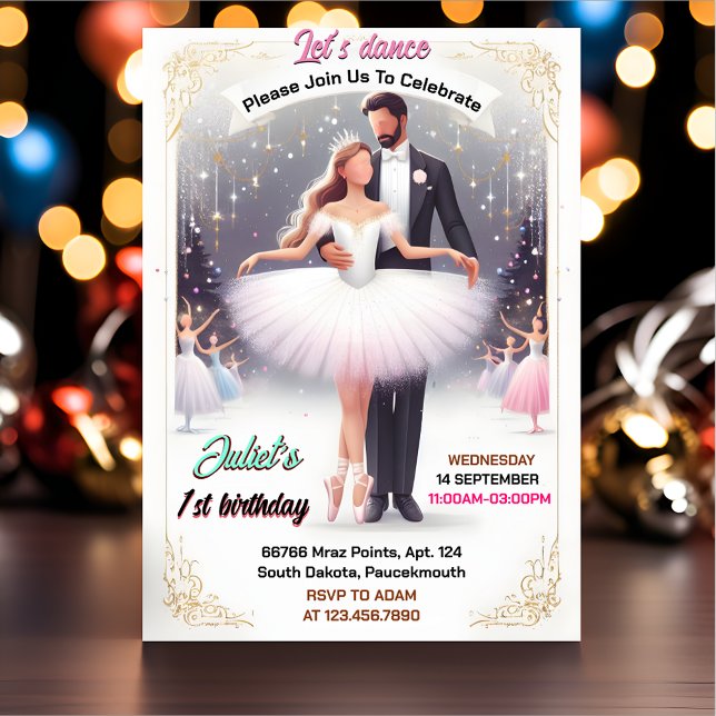 Convite primeiro aniversario bonito Tutu Chic Girls Baller (Criador carregado)