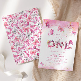 Convite Primeiro aniversario borboleta Menina Rosa Dourada