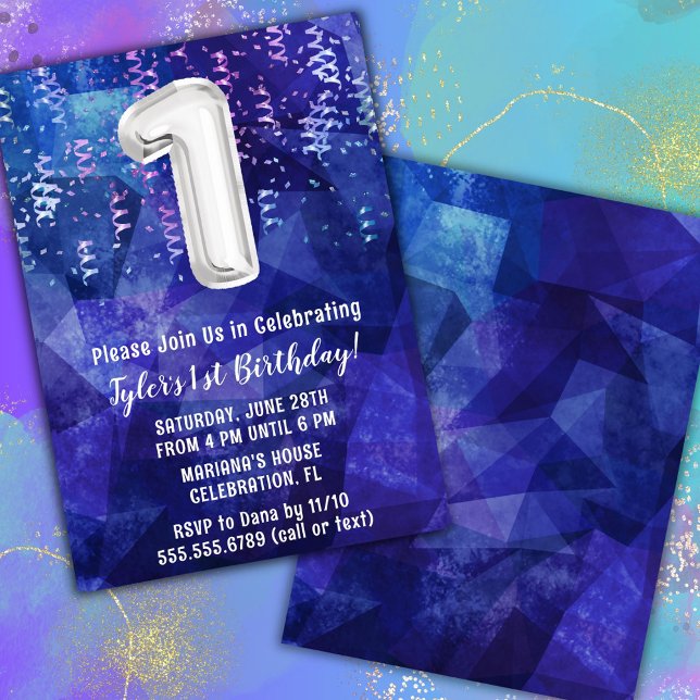 Convite Primeiro aniversario Branco Azul (Criador carregado)