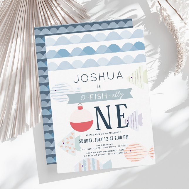 Convite Primeiro aniversario branco de um único pescador (Criador carregado)
