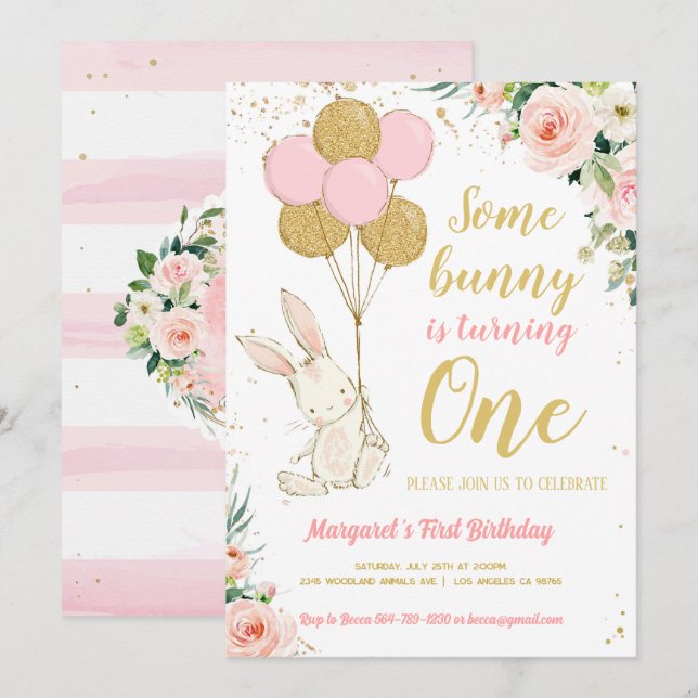 Convite Primeiro aniversario Bunny (Frente/Verso)