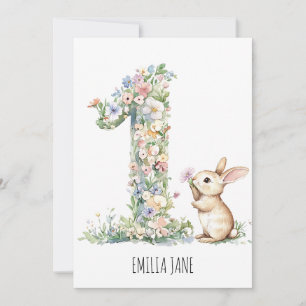 Convite Primeiro aniversario Bunny Floral Watercolor
