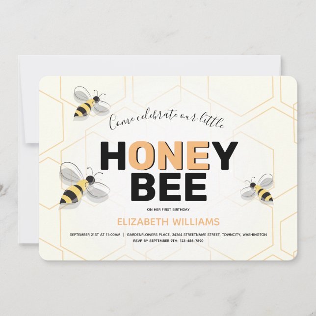 Convite Primeiro Aniversário Caricatura De Abelhas Amarela (Frente)