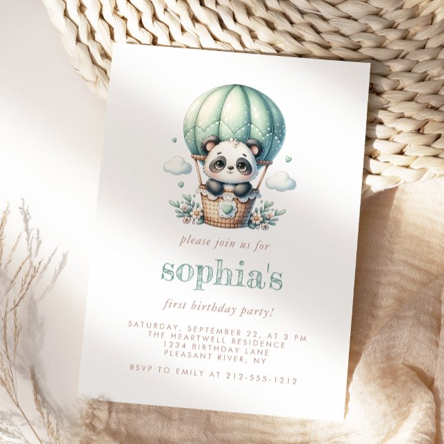Convite Primeiro Aniversário, Casa Verde, Panda Balão (Criador carregado)