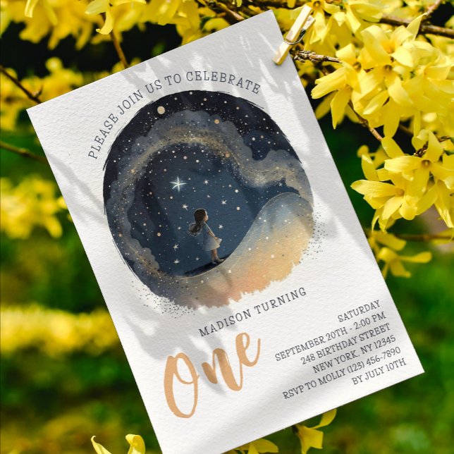 Convite primeiro aniversario Celestial Star Watercolor Gir (Criador carregado)