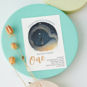 Convite primeiro aniversario Celestial Star Watercolor Gir