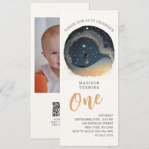 Convite primeiro aniversario Celestial Stars Watercolor Bo