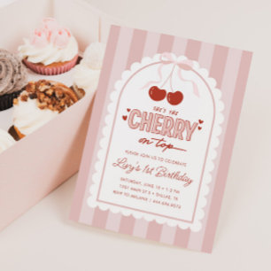 Convite Primeiro aniversario Cherry First Coquette Girls