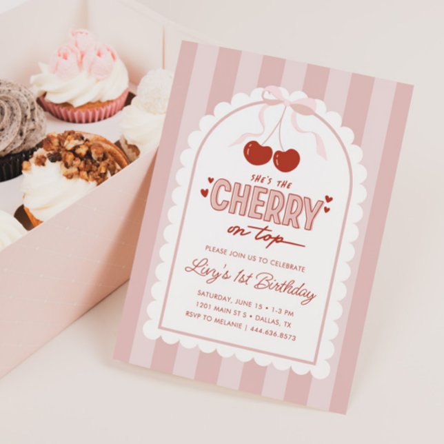Convite Primeiro aniversario Cherry First Coquette Girls (Criador carregado)