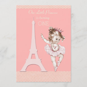 Convite Primeiro aniversario Chic Ballerina Eiffel Tower C