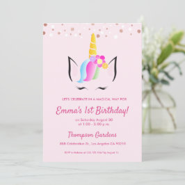 Convite Primeiro aniversario Chic Unicorn Confetti