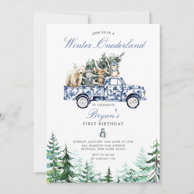 Convite Primeiro aniversario Chinoiserie de Winter Onederl (Frente)