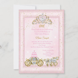 Convite primeiro aniversario Cinderela Blush Carruagem Ros