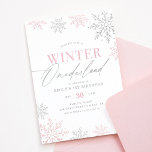 Convite Primeiro aniversario Cinza Rosa-Rosa da Onederland<br><div class="desc">Convide amigos e família para a sua festa de aniversário com este convite temático 'Winter Onederland',  com flocos de neve cor-de-rosa e prata.</div>