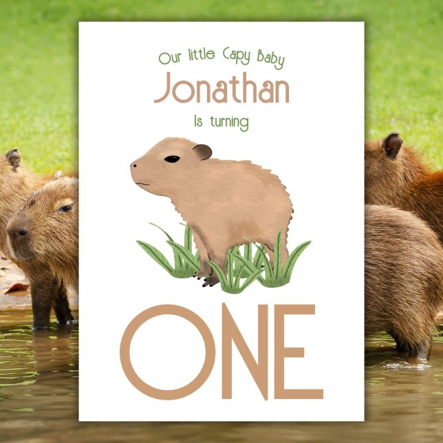 Convite Primeiro aniversario Cóctil Capybara Baby Boy (Criador carregado)