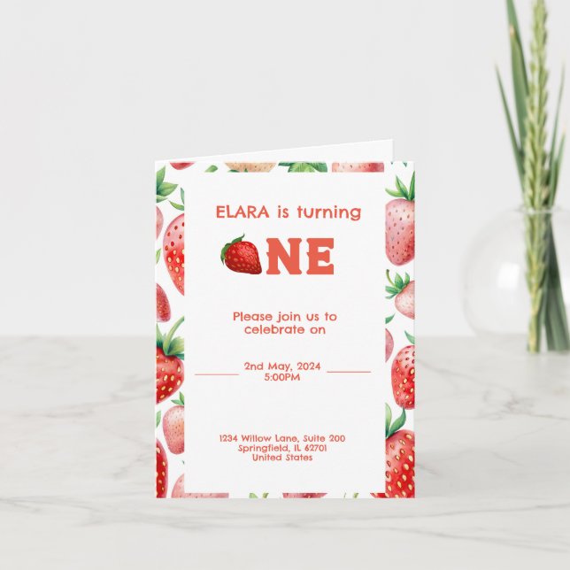 Convite primeiro aniversario com padrão de moldura de mora (Frente)