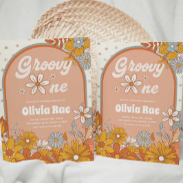 Convite Primeiro aniversario Com Tema Do Groovy One Retro