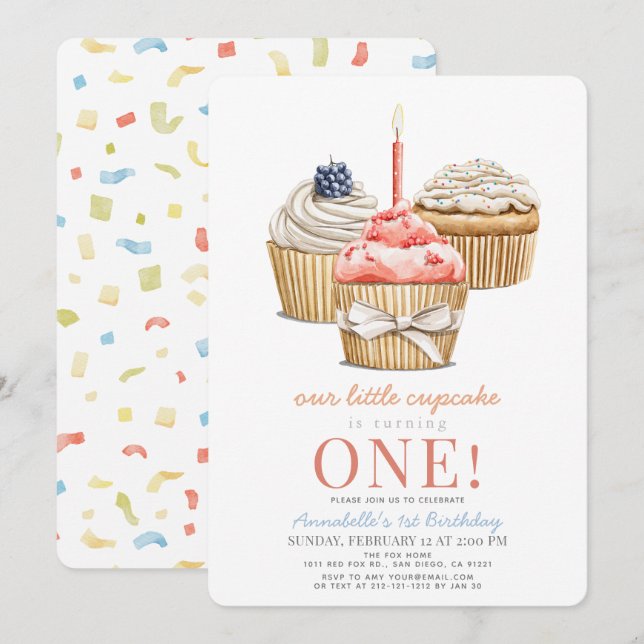 Convite Primeiro aniversario Cupcake (Frente/Verso)