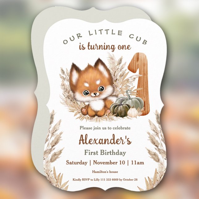 Convite Primeiro Aniversário, Cute Fall Boy (First Birthday Cute Fox Fall Boy Invitation)