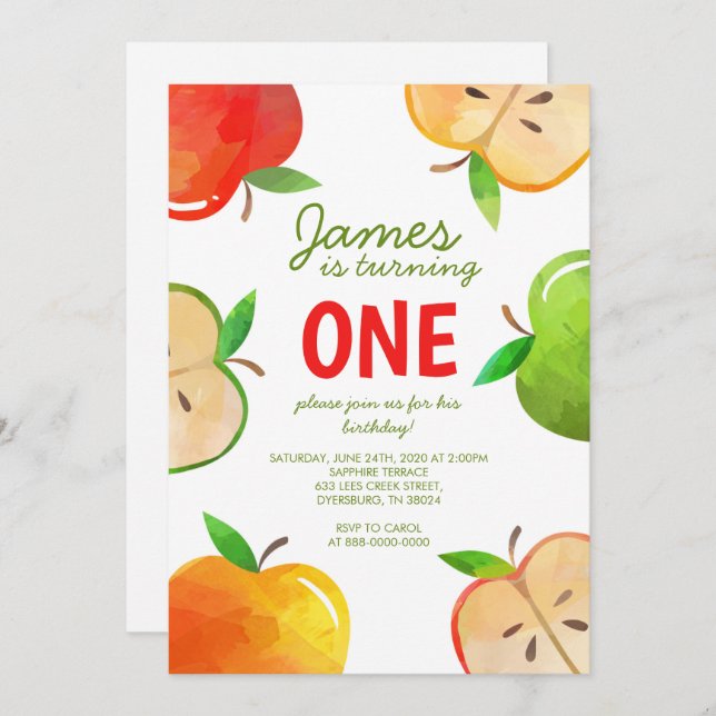 Convite Primeiro aniversario Da Apple Bushel De Brincadeir (Frente/Verso)