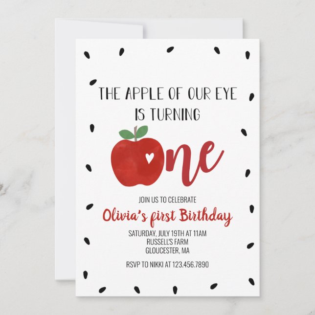 Convite Primeiro aniversário da Apple of our Eye (Frente)
