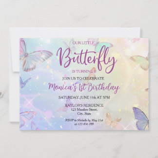 Convite Primeiro aniversario da Bebê da Borboleta Pastel
