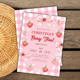 Convite Primeiro aniversário da Berry menina xadrez rosa m