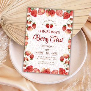 Convite Primeiro aniversário da Berry morango rosa menina 