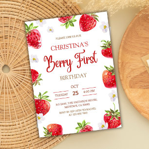 Convite Primeiro aniversário da Berry rosa morango menina