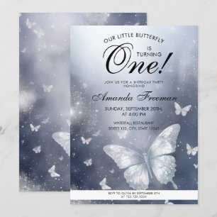 Convite Primeiro aniversario da Borboleta Glitter Silver d